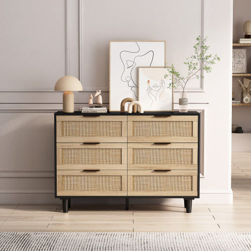 Drawers Rattan Storage Cabinet Rattan Drawer,for Bedroom,Living Room,Black