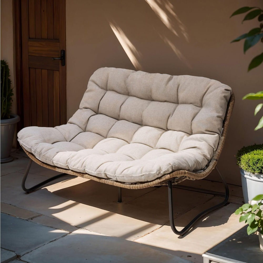 All-Weather Rattan Loveseat with Soft Cushion for Patio Balcony Poolside Backyar