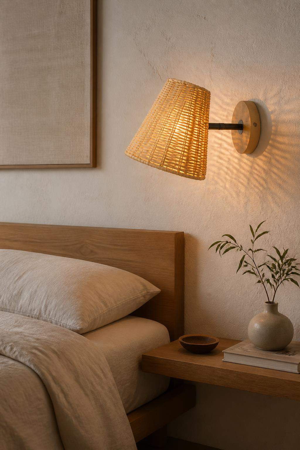 Japanese Minimalist Rattan Wall Sconce
