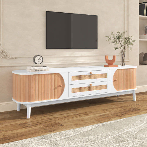 Rattan TV Stand For TVs Up To 75'', Modern Farmhouse Media Console, Entertainmen
