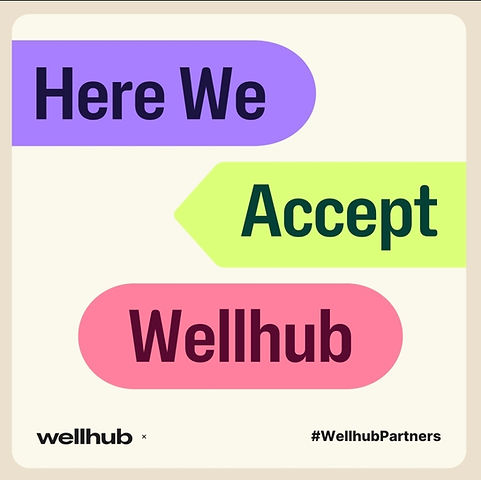 Wellhub partner graphic: Here we accept Wellhub