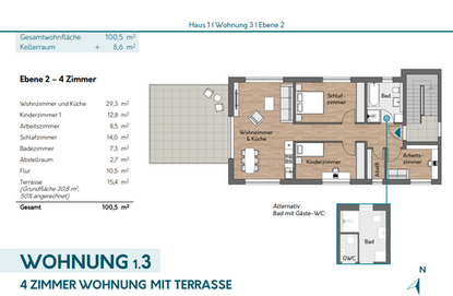 Grundriss der Neubauwohnung 1.3 in der Hauptstraße, Eggenstein-Leopoldshafen