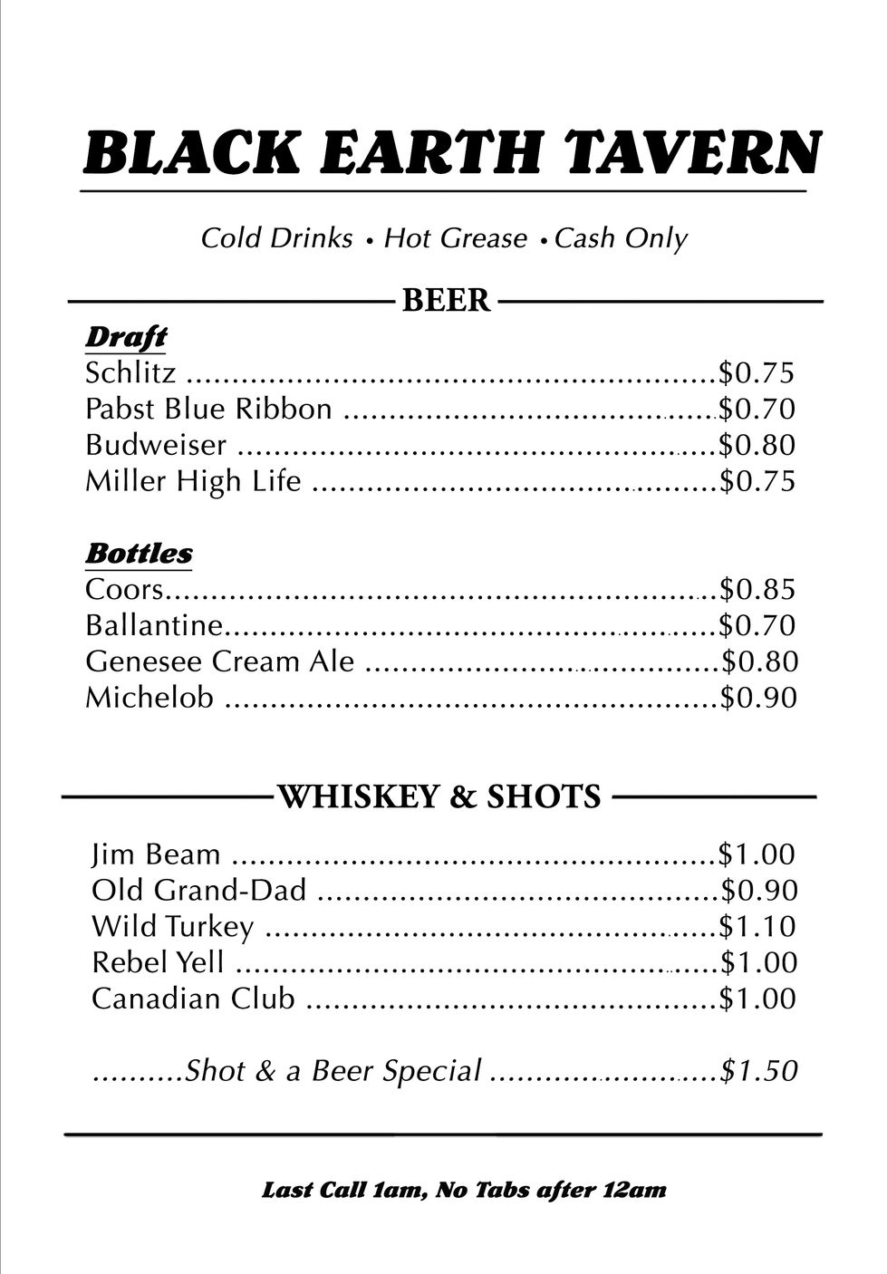 Bar Menu Graphic - Front