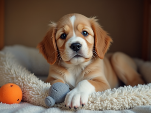Boutique dog training in NWI: A puppy resting comfortably in a crate, showing that a crate is a safe castle and not a cage.
