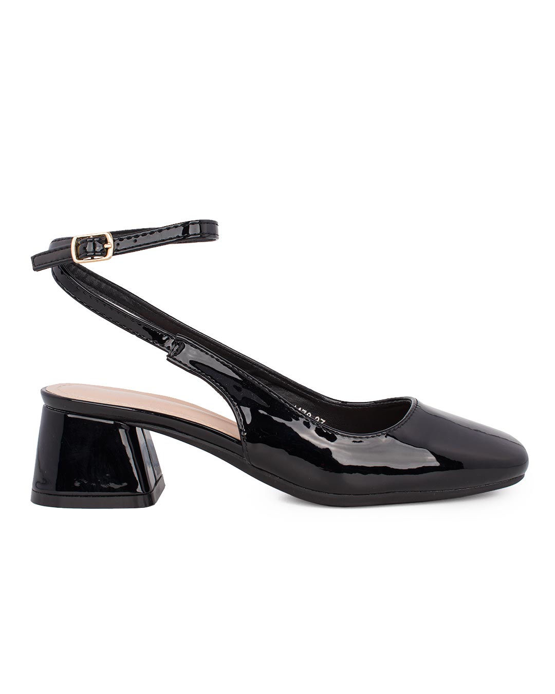 Μαύρες Γόβες Slingback με Λουστρίνι και Χαμηλό Τακούνι