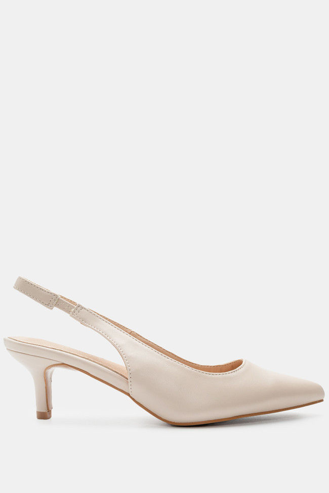Κρεμ Slingback Γόβες με Χαμηλό Τακούνι