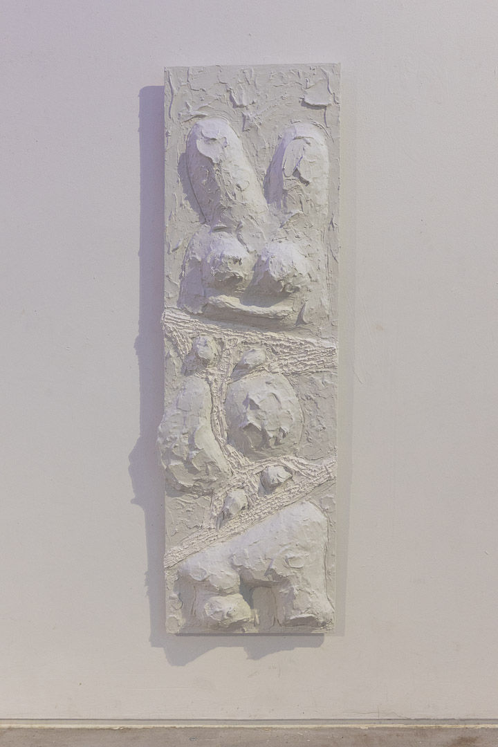 צילום של תבליט לבן המראה בובה עם אוזניים