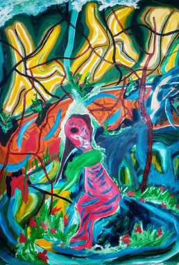 efrath bouana , le retour du printemps oil and coal on canvas 150x100