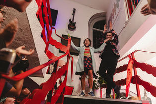 The Deputy Lord Mayor, Tess Read, and Cameron Mills at the opening of the building in Exeter
