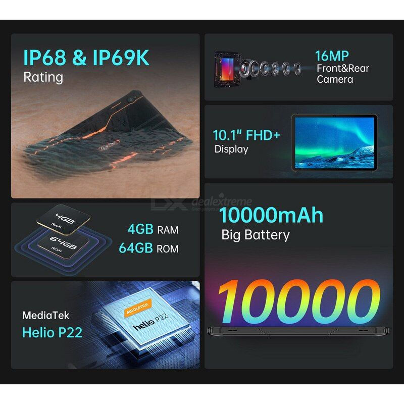 Thumbnail: Oukitel 4G Net RT1 Rugged Tablet Phone 4GB+64GB 10000mAh 10.1'' FHD+ Octa Core 