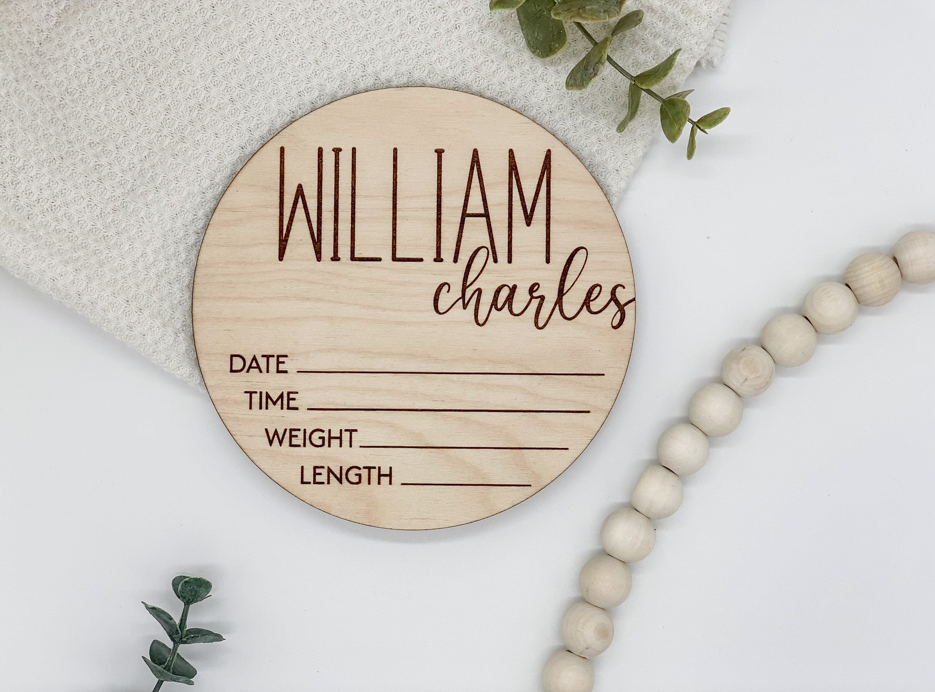 Birth Announcement Sign | Baby Name Sign | Birth Stats | Laser Engraved Wood |