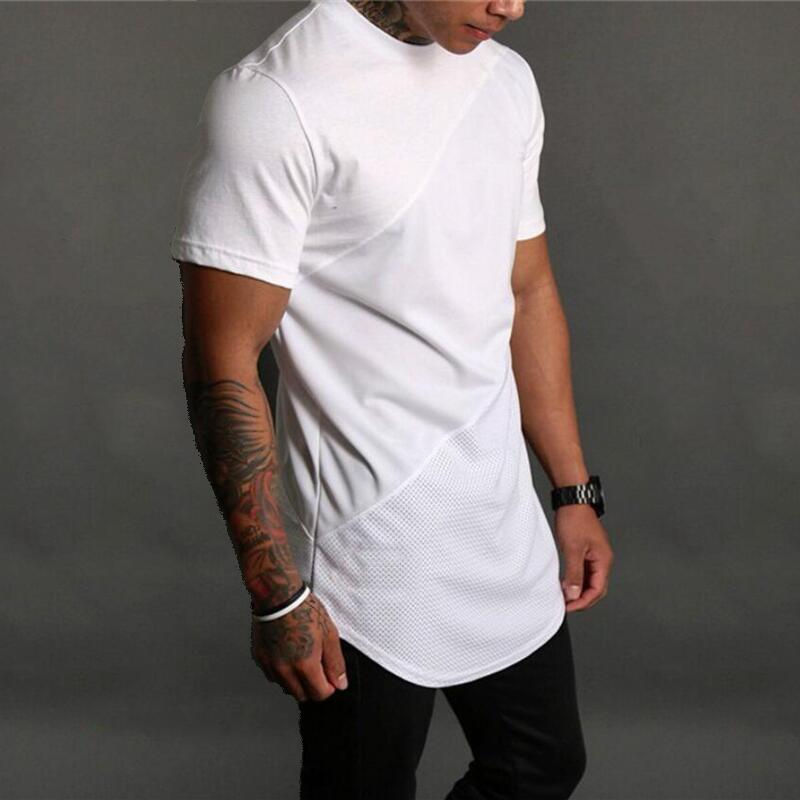 Thumbnail: Plus Size Sport T-shirts Breathable Patchwork Men's Fitness Workout Short Sleev