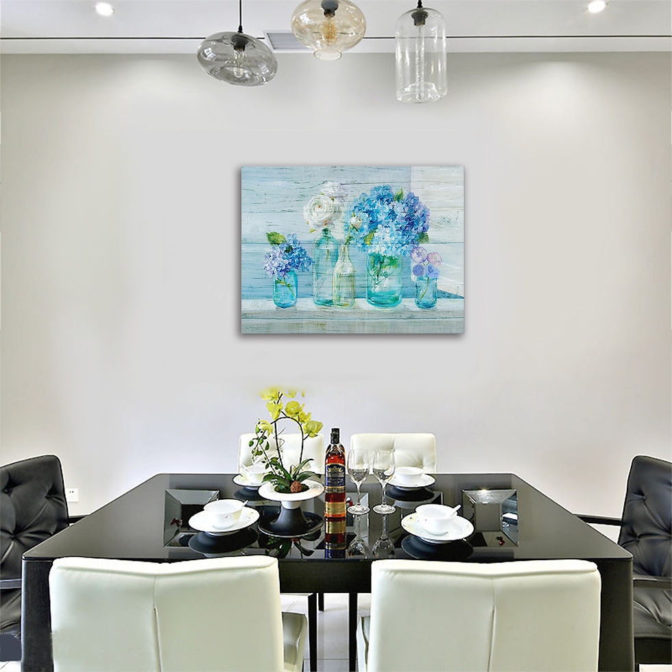 Thumbnail: Blue Wall Art Decoration Retro Flower Painting 1 Panel Floral Canvas Wall Art fo