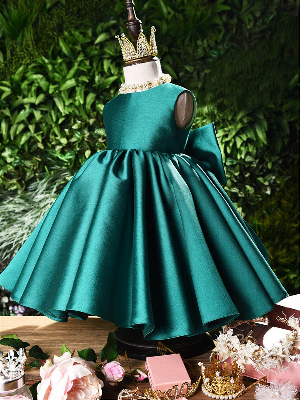 Thumbnail: Emerald Green Satin Dress Flower Girl Dress Satin Dress Baby Girls Dresses Todd