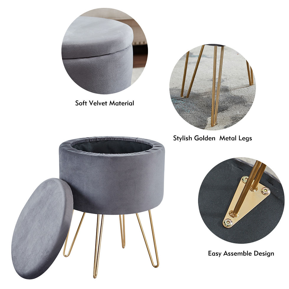 Thumbnail: Round Velvet Footrest Stool Ottoman, Upholstered Vanity Chair Pouffe with Storag