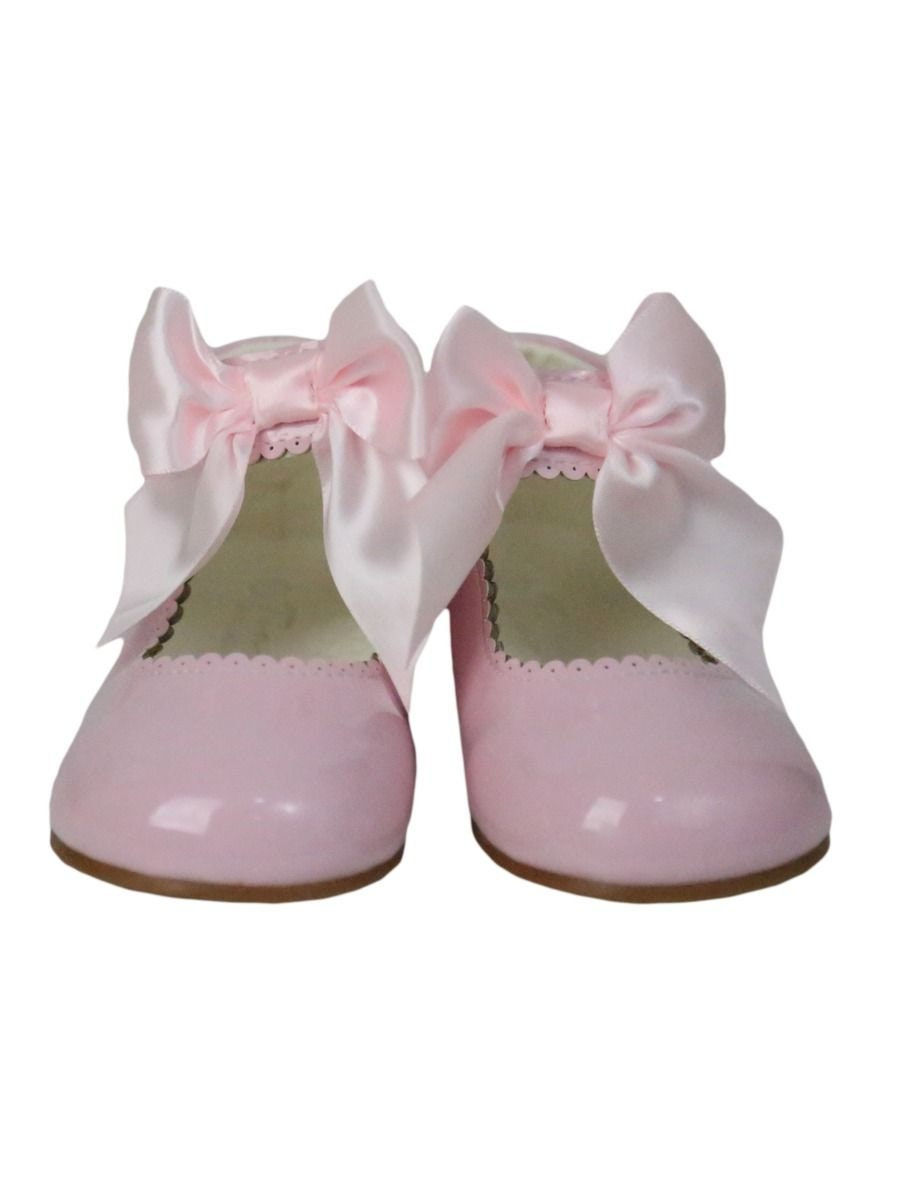 Girls Pink Hook And Loop Shoes With A Satin Bow Baby Girl Pink Shoes