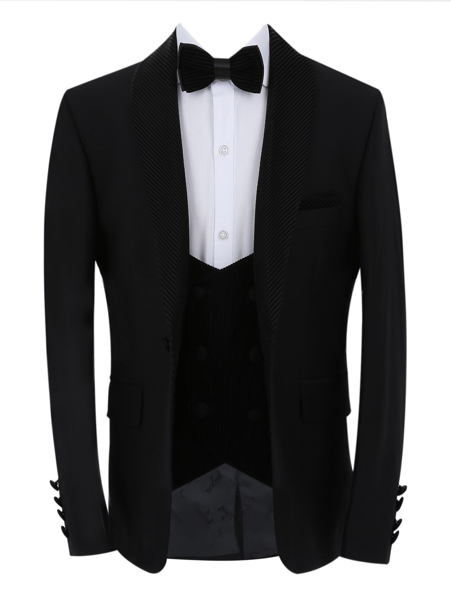 Boy's Page Boy Tuxedo Slim Fit 3 Piece Suit in Black, Navy Blue or White with b