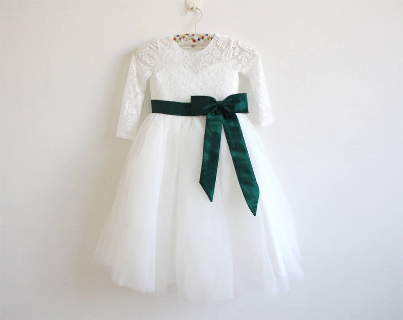Thumbnail: Long Sleeve Flower Girl Dress, Ivory Flower Girl Dress, Lace Flower Girl Dress,