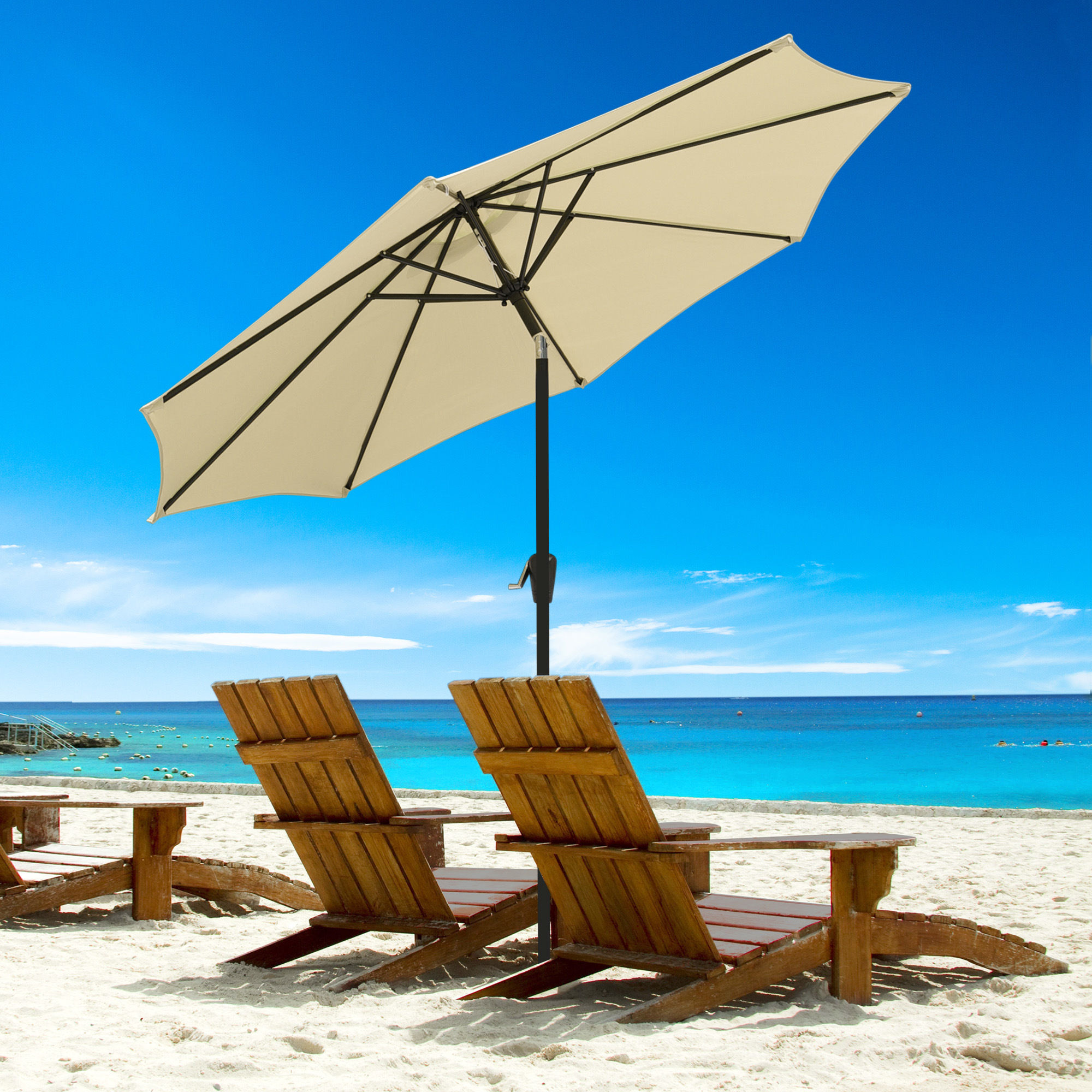 9ft Patio Umbrella Outdoor Market Table Umbrella with Push Button Tilt and Crank