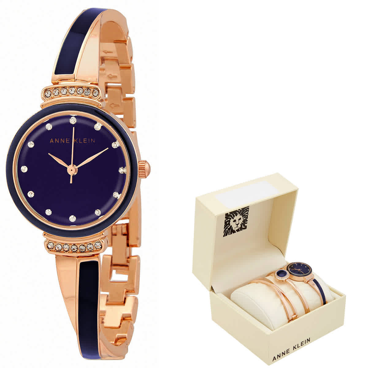 Anne Klein Quartz Crystal Glossy Blue Ladies Watch and Bracelet Set AK/3292NVST