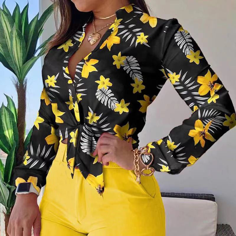 Thumbnail: 2021 New Ladies Long-sleeved Printing Stand-up Collar Temperament Shirt Blouse 