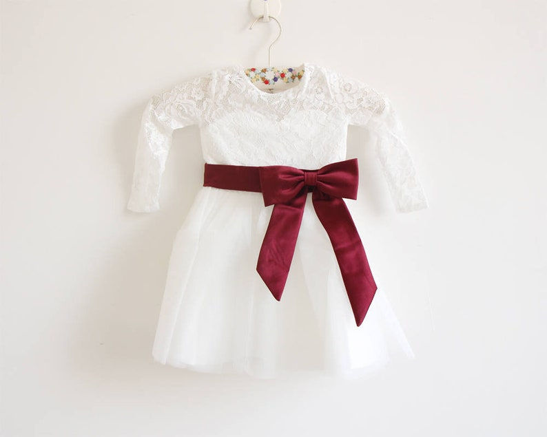 Thumbnail: Long Sleeve Flower Girl Dress, Ivory Flower Girl Dress, Lace Flower Girl Dress,