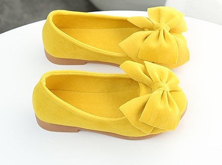Girls Mustard Bow Slip-On Flat Shoes