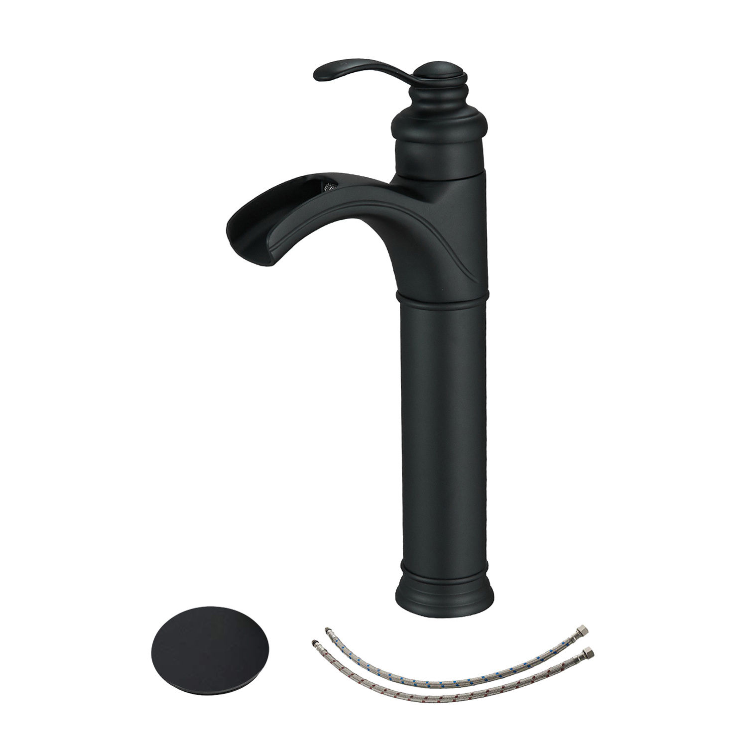Single Hole Single-Handle Vessel Bathroom Waterfall Faucet With Pop-up Drain Ass