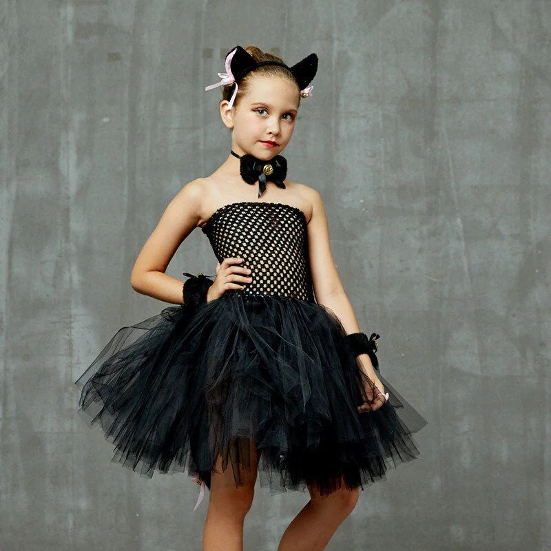 Thumbnail: Kids Black Cat Fancy Tutu Dress - Girls Halloween Costume - Baby Girl Pet Birth