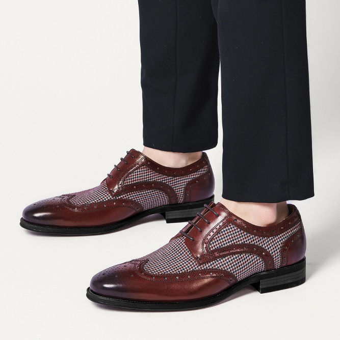 Thumbnail: British Fashion Men's Brock Retro Denim Leather Shoes Lace Up Office Shoes Busi