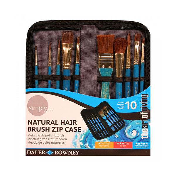 Daler Rowney Simply Watercolour Brush - Set of 10 in Zip Case