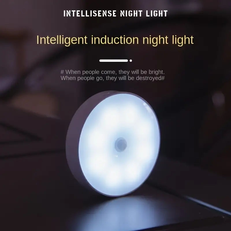 Thumbnail: 1pc Motion Sensor Night Light - Wireless LED Detector Lamp for Bedroom, Staircas