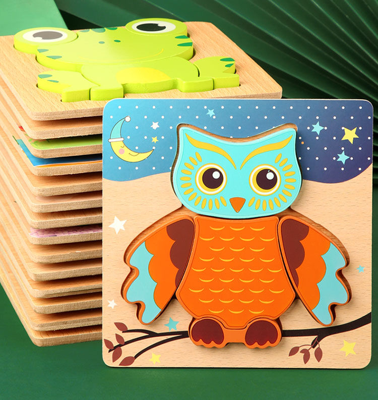 Thumbnail: High Quality 3D Wooden Puzzle Baby Cartoon Animal Traffic Jigsaw  Early Learning
