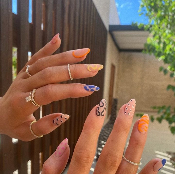 Kylie Jenner's Mismatched Nail Art Design.