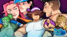 Promotional collage featuring muscular male characters from various Bara games by Male Doll Studio, showcasing diverse couples and romantic moments. The image includes fantasy, sci-fi, and RPG-inspired characters, with the Boys Love Universe logo in the corner.