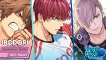 Thumbnail promoting the Irodori Comics Summer Sale. Three male manga characters are shown in separate panels: one shouting with determination, one wearing a sports jersey with a serious expression, and one with light purple hair holding a camera. The left side features the Irodori Comics Summer Sale logo with the dates "July 6 – August 2," while the Boys Love Universe logo appears in the bottom-right corner.