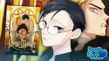 Cover of King’s Maker Volume 1 featuring Wolfgang in front and Soohyuk behind him, surrounded by golden palace decor, paired with close-up character art of Soohyuk and Wolfgang on the right, with the Boys Love Universe logo in the corner.