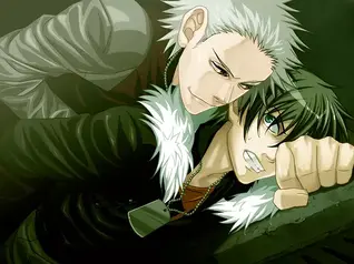 Scene from Togainu no Chi showing Akira pinned against a wall by Keisuke. Akira clenches his teeth in resistance, while Keisuke leans in close with a conflicted and intense expression. The tension between them is palpable, reflecting the game’s darker themes of power, desperation, and twisted affection. Dog tags hang from Akira’s neck, emphasizing his identity as a fighter.