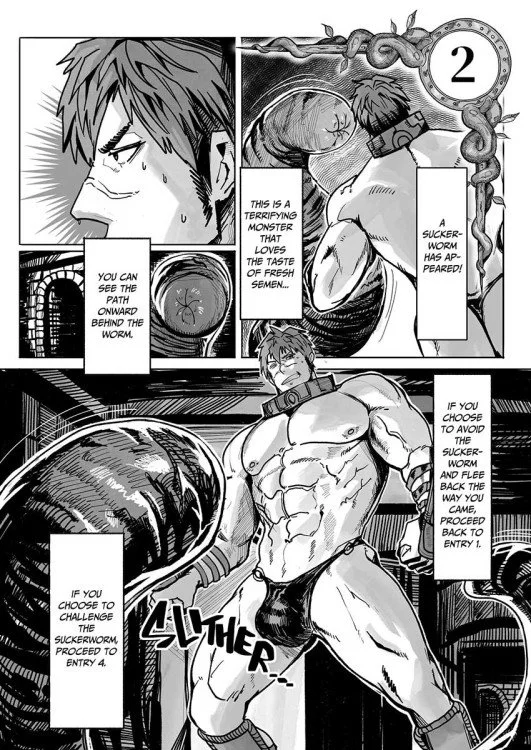 Dungeons & Dick manga panel with a muscular man getting fondled by tentacles.