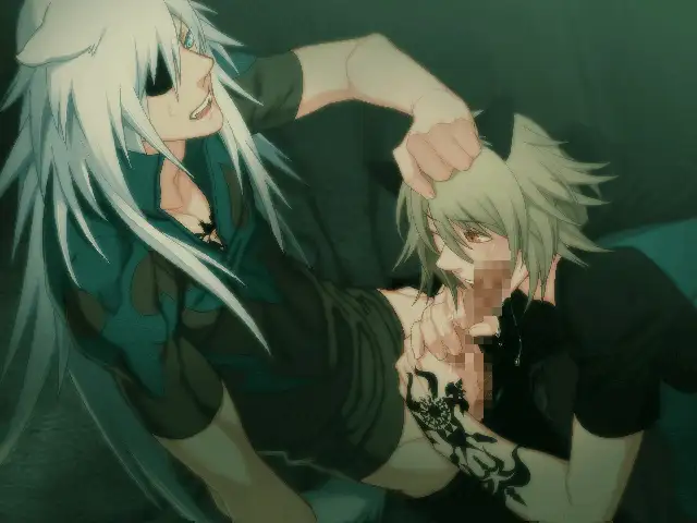 Dramatic and tense scene from Lamento -BEYOND THE VOID- showing a white-haired character pinning Konoe down by the hair. Konoe appears distressed and injured, with blood at the corner of his mouth and curse marks visible on his chest. The dominant figure grins with a cold expression, creating a stark contrast between aggression and vulnerability in the scene.