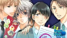 Collage of male characters from popular Boys’ Love manga series showing romantic and comedic expressions. Two couples stand close together, one in bright school attire and the other in office suits, representing classic BL manga themes. Boys Love Universe logo appears in the bottom right corner.