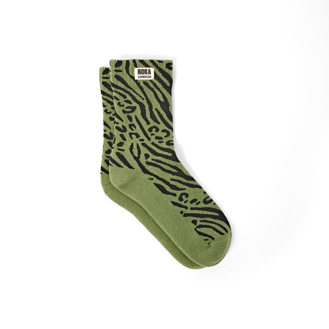 Wimbledon Crew Socks for Women Green Animal by Roka