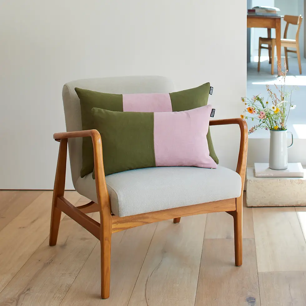 Thumbnail: Triple Block Linen Cushion Dusky/Jungle by Catherine Colebrook