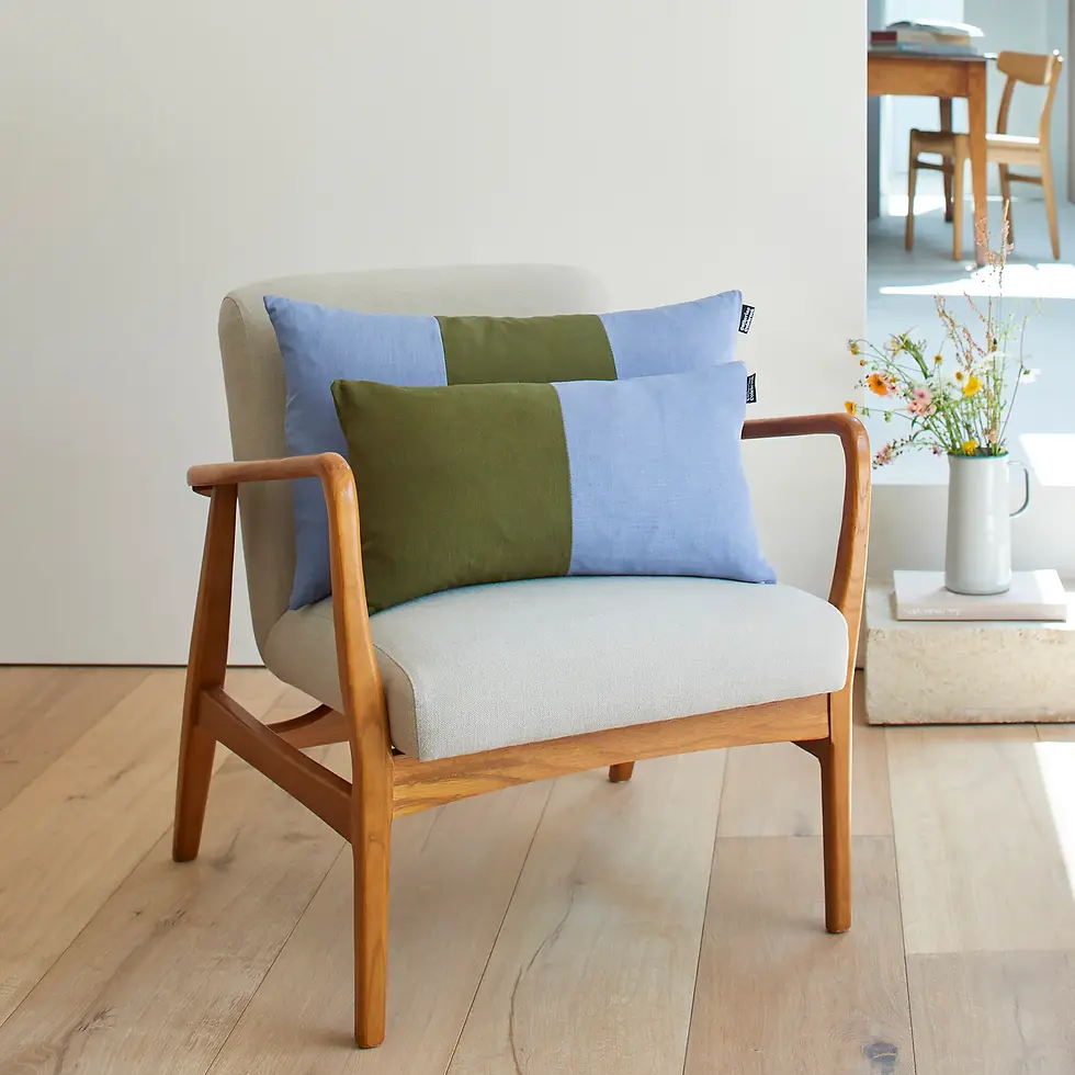Thumbnail: Double Block Linen Cushion Denim/Jungle by Catherine Colebrook