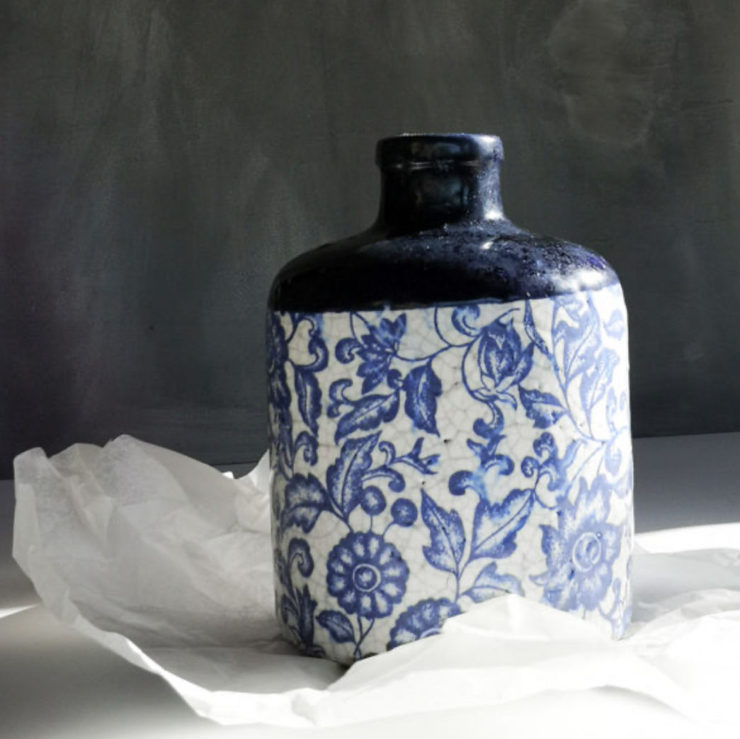 Terracotta Mediterranean Glazed Bottle - Flora