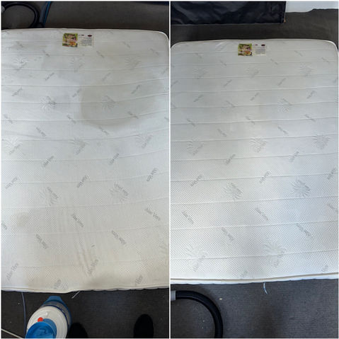 before and after photo of mattress showing major difference after clean 