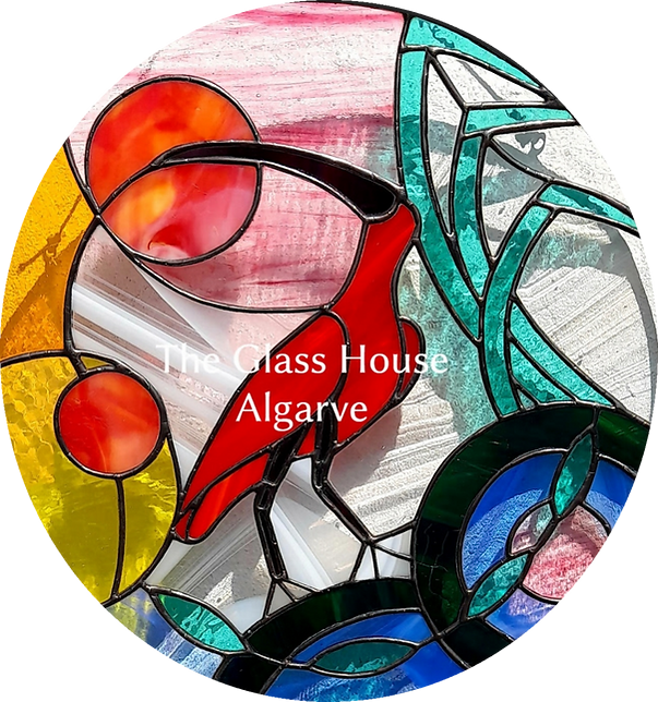 SCARLET IBIS. The glass house Algarve. stained glass panel