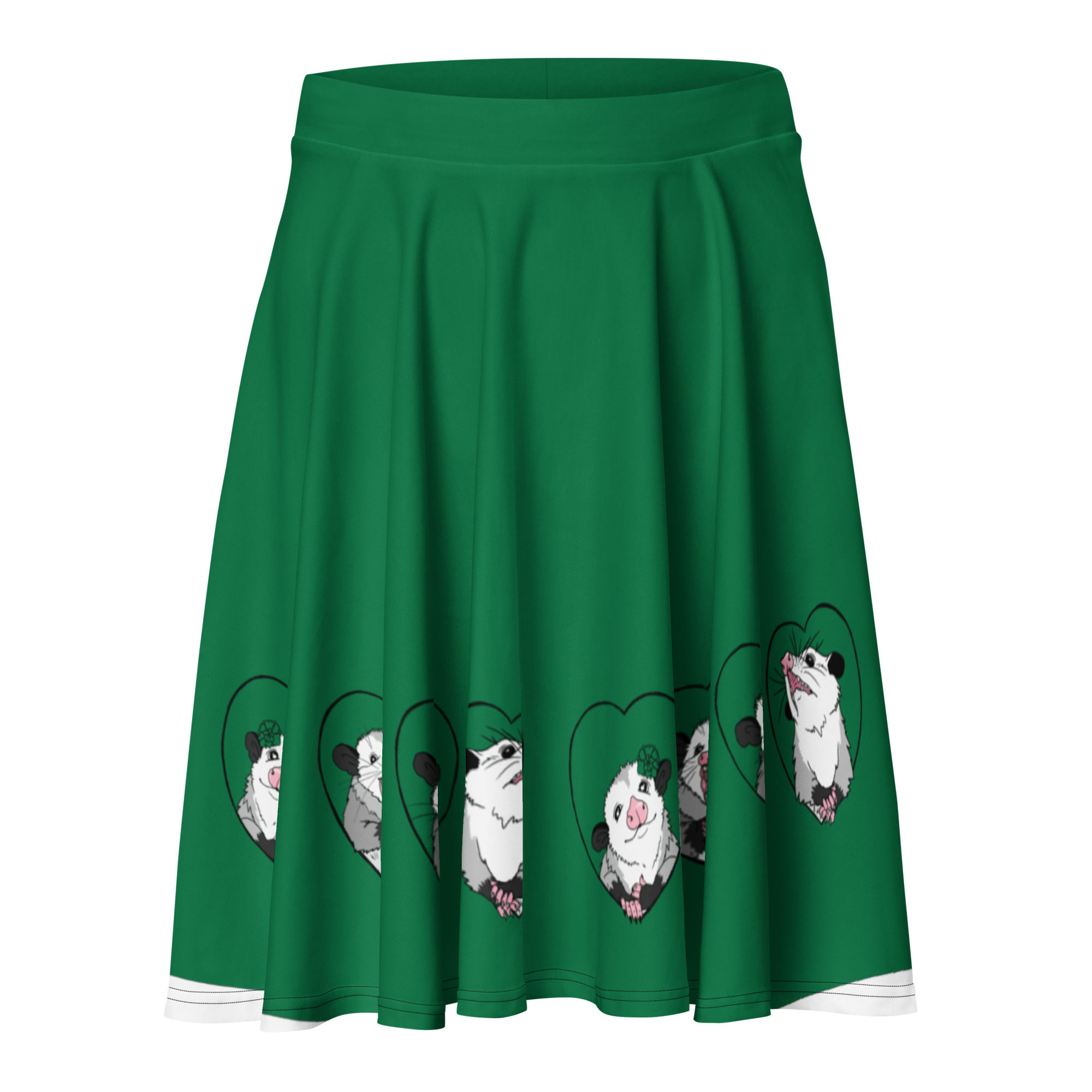 "Opossum Hearts" Dark-Green - Skater Skirt print