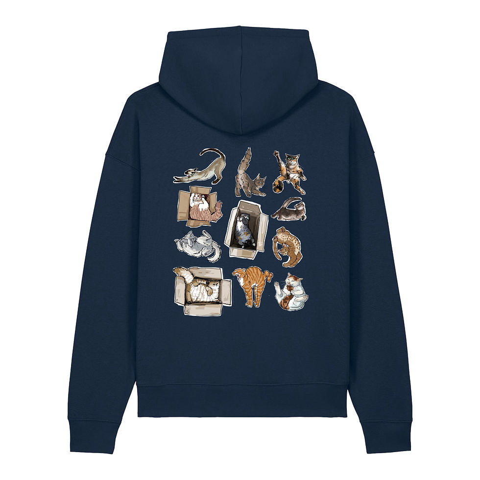 תמונה ממוזערת: "Cats and Boxes" - Collection. Unisex relaxed mid-weight hooded sweatshirt
