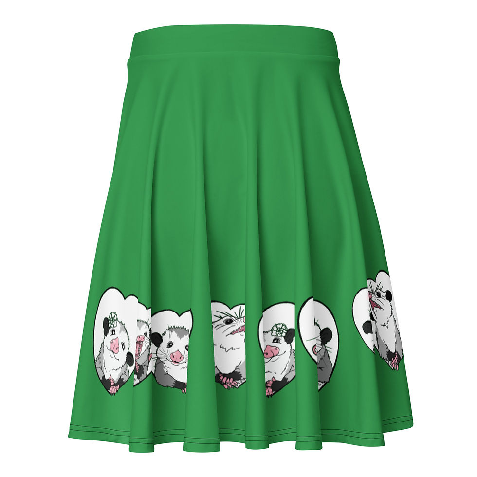 Thumbnail: "Opossum Hearts" Green - Skater Skirt print